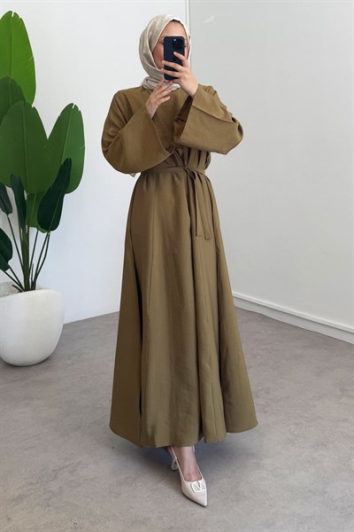 Kemerli Elbise - Olive