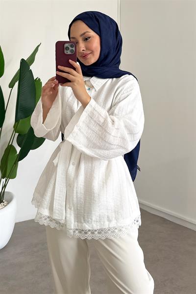 Kemerli Gömlek - Beyaz