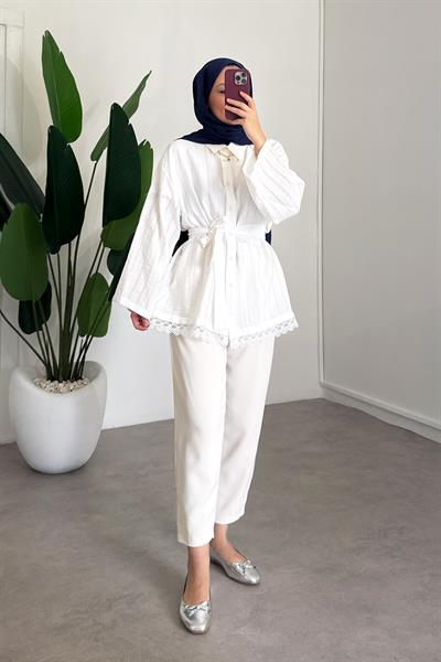 Kemerli Gömlek - Beyaz