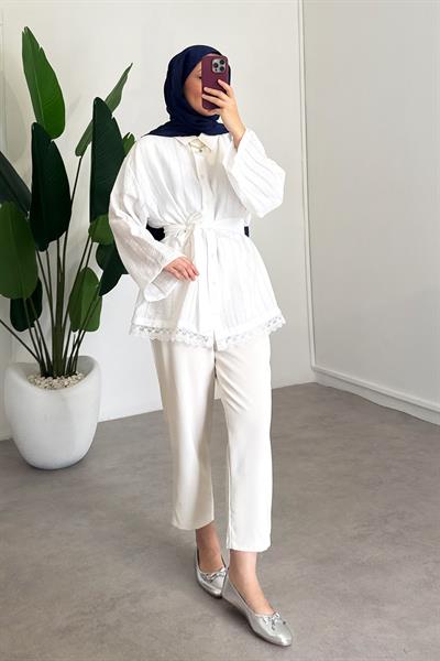 Kemerli Gömlek - Beyaz