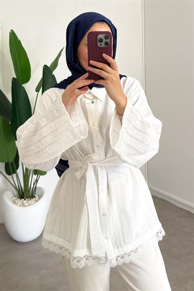 Kemerli Gömlek - Beyaz