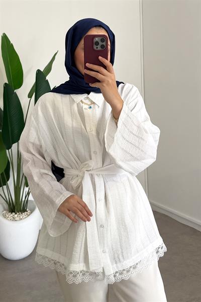 Kemerli Gömlek - Beyaz