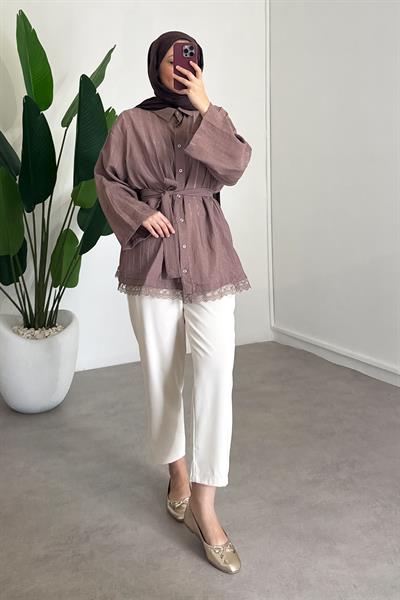 Kemerli Gömlek - Kahverengi