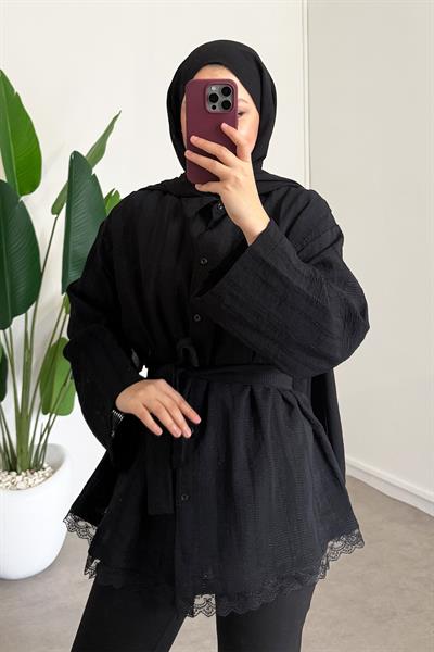 Kemerli Gömlek - Siyah