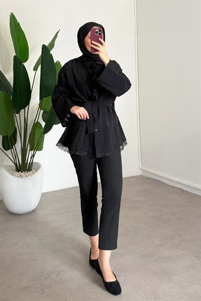 Kemerli Gömlek - Siyah