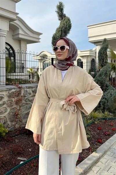 KEMERLİ KİMONO 9-15313 - BEJ