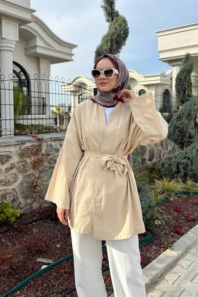 KEMERLİ KİMONO 9-15313 - BEJ