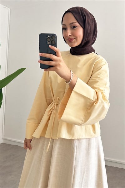 Kermerli Volan Tunik - Sarı