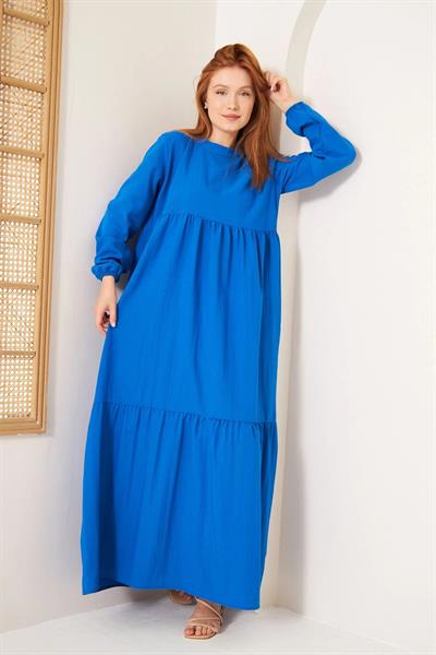 KETEN ELBİSE 4-6492 - İNDİGO