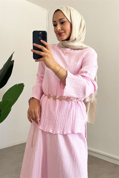 Keten Kemerli Takım - Pembe