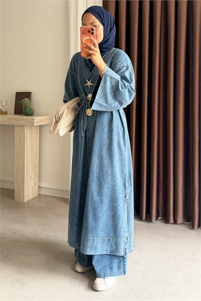 Kimono Denim Takım - Açık Kot