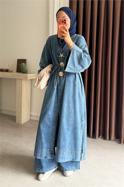 Kimono Denim Takım - Açık Kot