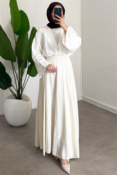 Kloş Parçalı Etek - Krem