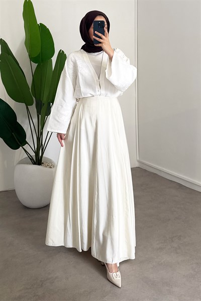 Kloş Parçalı Etek - Krem