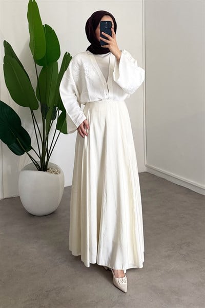 Kloş Parçalı Etek - Krem