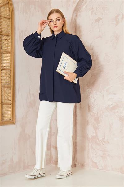 Kol Büzgülü Gömlek 4-6672 - LACİVERT