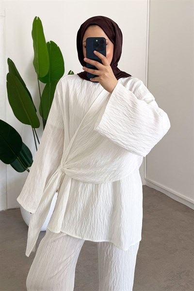 Kruvaze Baglama Takım - Ekru