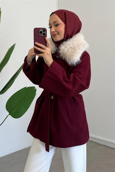 KÜRK YAKA ASTARLI KABAN 31-4034 - BORDO