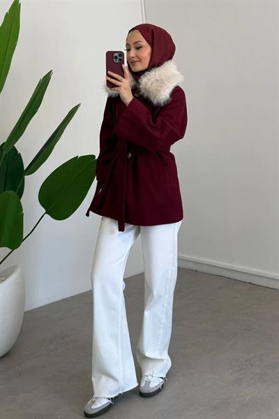 KÜRK YAKA ASTARLI KABAN 31-4034 - BORDO