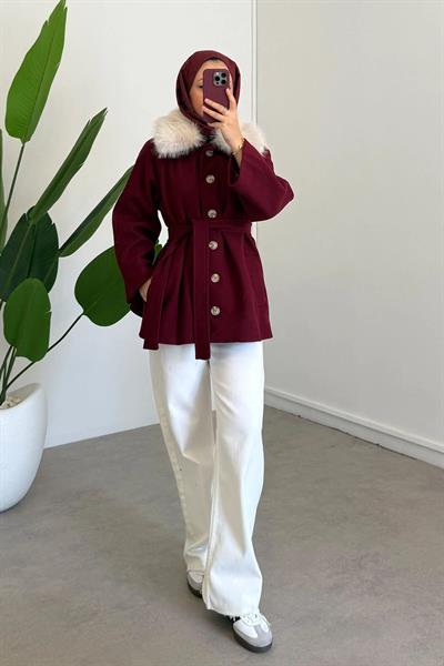 KÜRK YAKA ASTARLI KABAN 31-4034 - BORDO