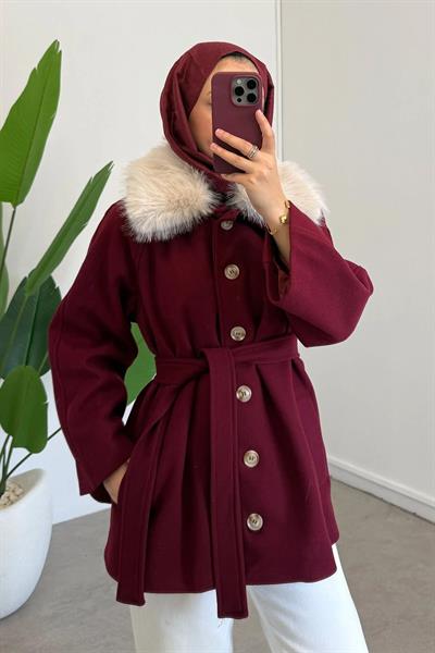 KÜRK YAKA ASTARLI KABAN 31-4034 - BORDO
