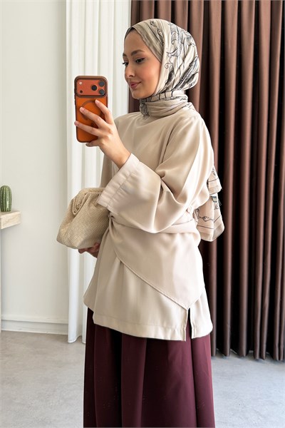 Kuşaklı Tunik - Bej