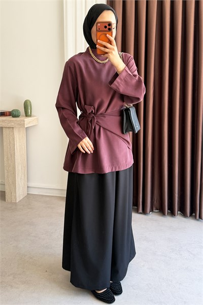 Kuşaklı Tunik - Mürdüm