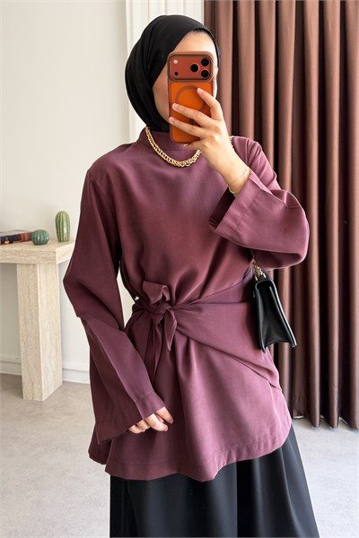 Kuşaklı Tunik - Mürdüm