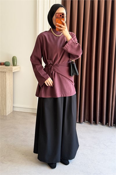 Kuşaklı Tunik - Mürdüm