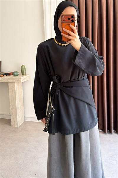 Kuşaklı Tunik - Siyah