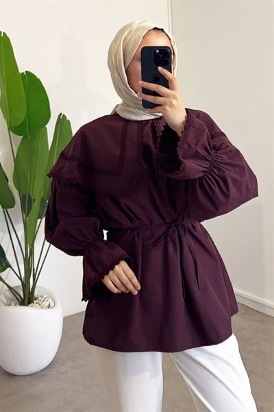 Mendil Yaka Dantelli Tunik - Bordo