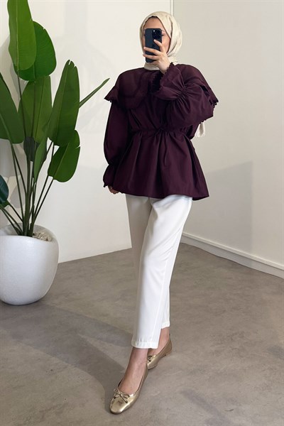 Mendil Yaka Dantelli Tunik - Bordo