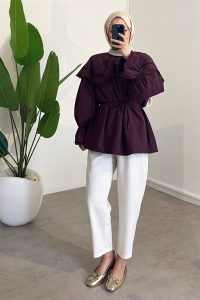 Mendil Yaka Dantelli Tunik - Bordo