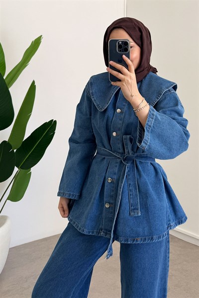 Mendil Yaka Denim Takım - Açık Kot