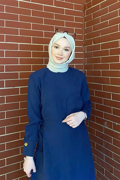 METALİZE DÜGMELİ ELBİSE 9-51509 - LACİVERT