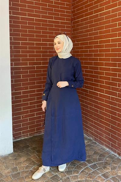 METALİZE DÜGMELİ ELBİSE 9-51509 - LACİVERT