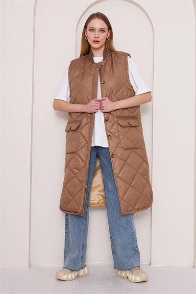 MİKA KAPİTONE YELEK 4-6410 - TABA