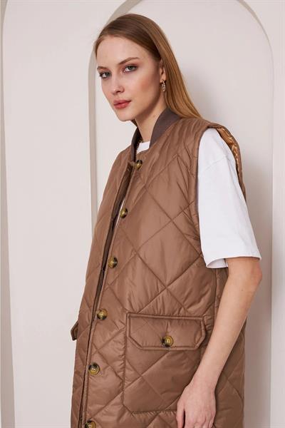 MİKA KAPİTONE YELEK 4-6410 - TABA