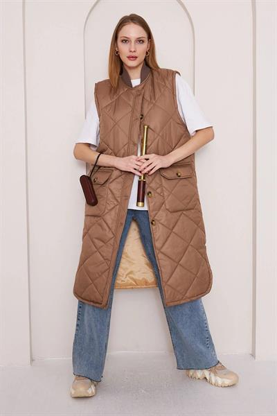 MİKA KAPİTONE YELEK 4-6410 - TABA