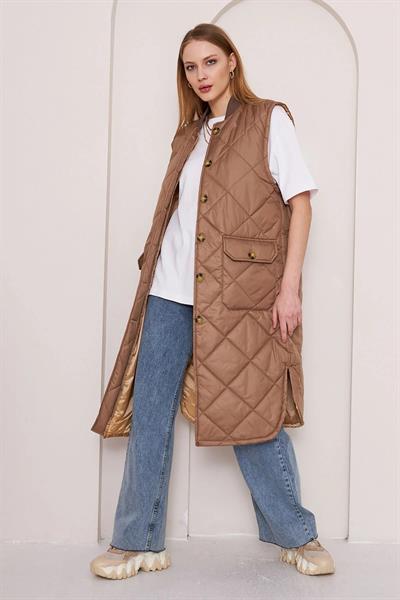 MİKA KAPİTONE YELEK 4-6410 - TABA