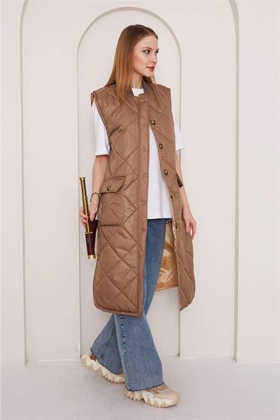 MİKA KAPİTONE YELEK 4-6410 - TABA