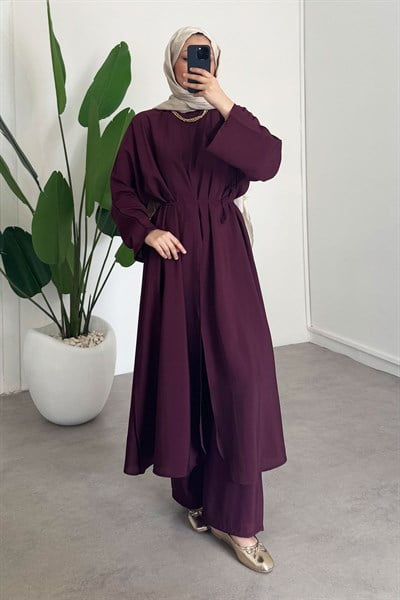 Modal Elbise Takım - Bordo