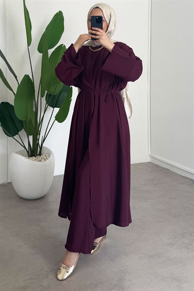 Modal Elbise Takım - Bordo