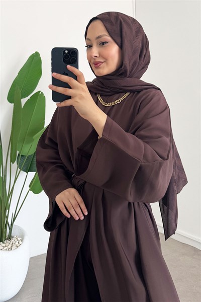 Modal Elbise Takım - Kahverengi
