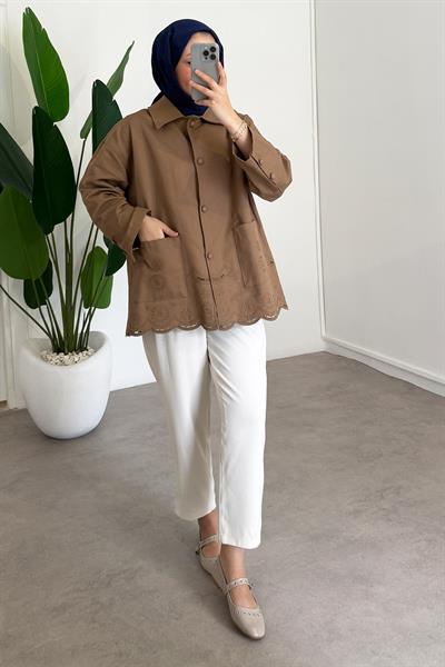 Nakışlı Cepli Ceket - Camel
