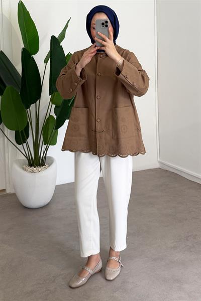 Nakışlı Cepli Ceket - Camel