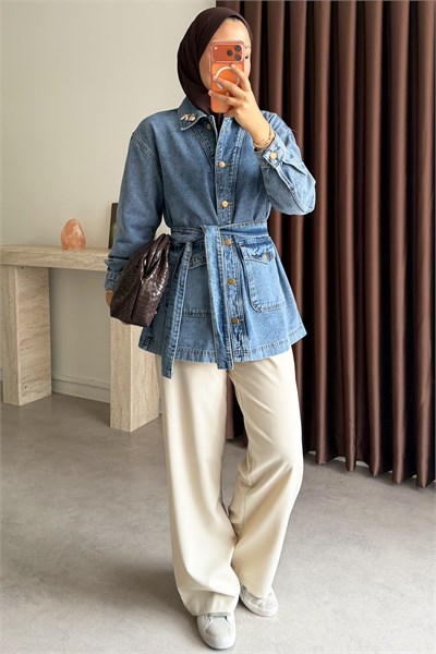 Nakışlı Denim Ceket - Açık Kot