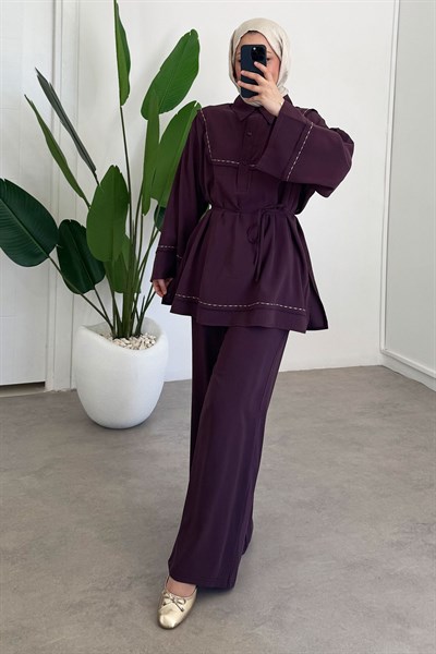 Nakışlı Modal Takım - Bordo