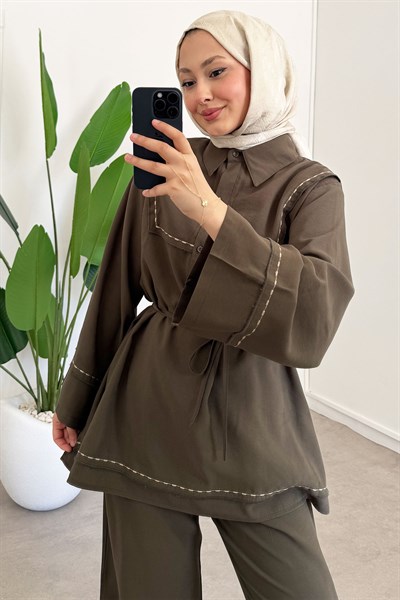 Nakışlı Modal Takım - Haki Yeşil