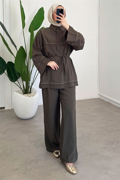 Nakışlı Modal Takım - Haki Yeşil